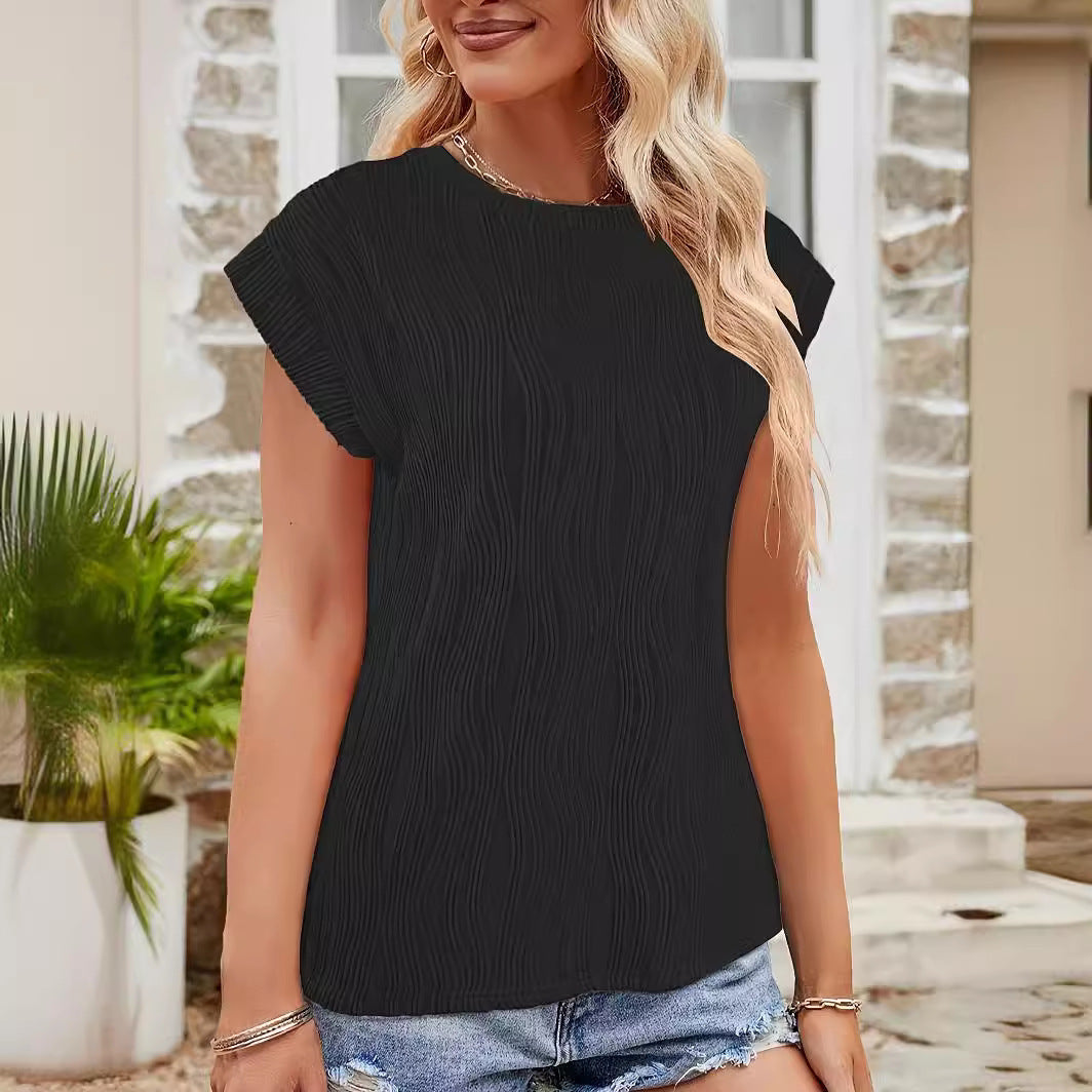 Women Elegant top with textured wave pattern and elastic hem Ivyshape