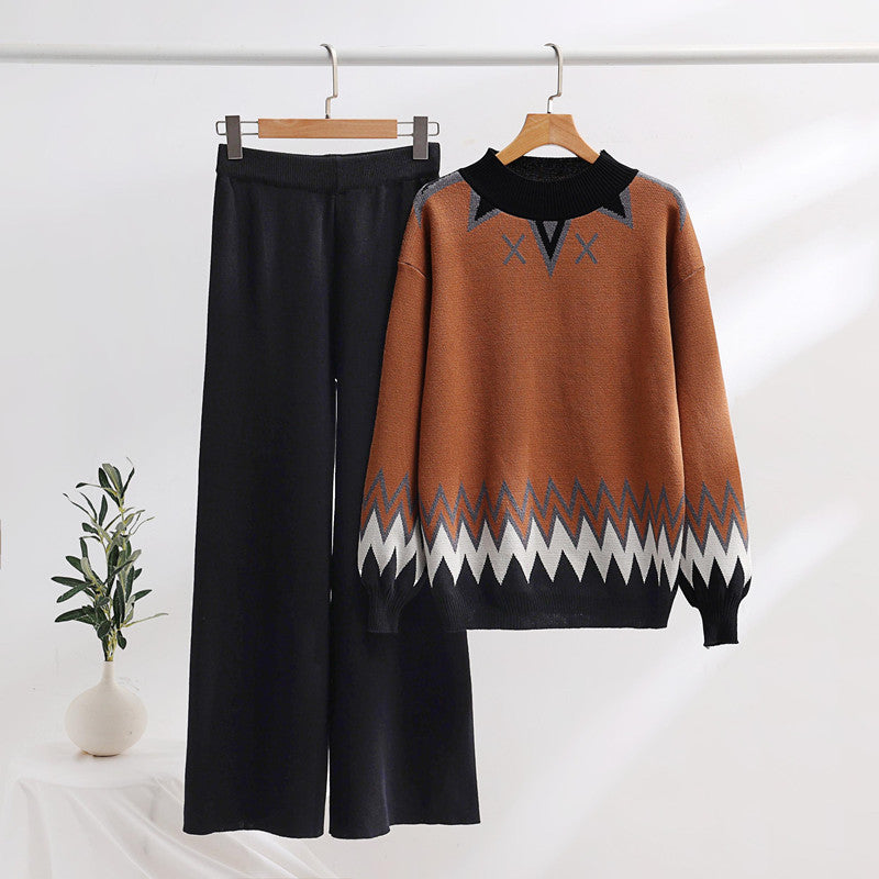 IvyShape | Loose Sweater and Wide Pants Set