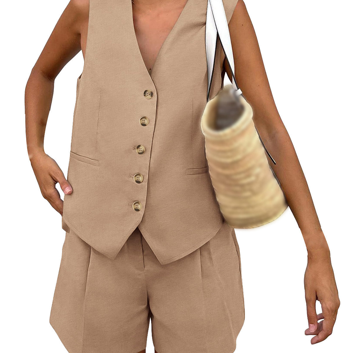 Women elegant sleeveless blazer set with shorts Ivyshape