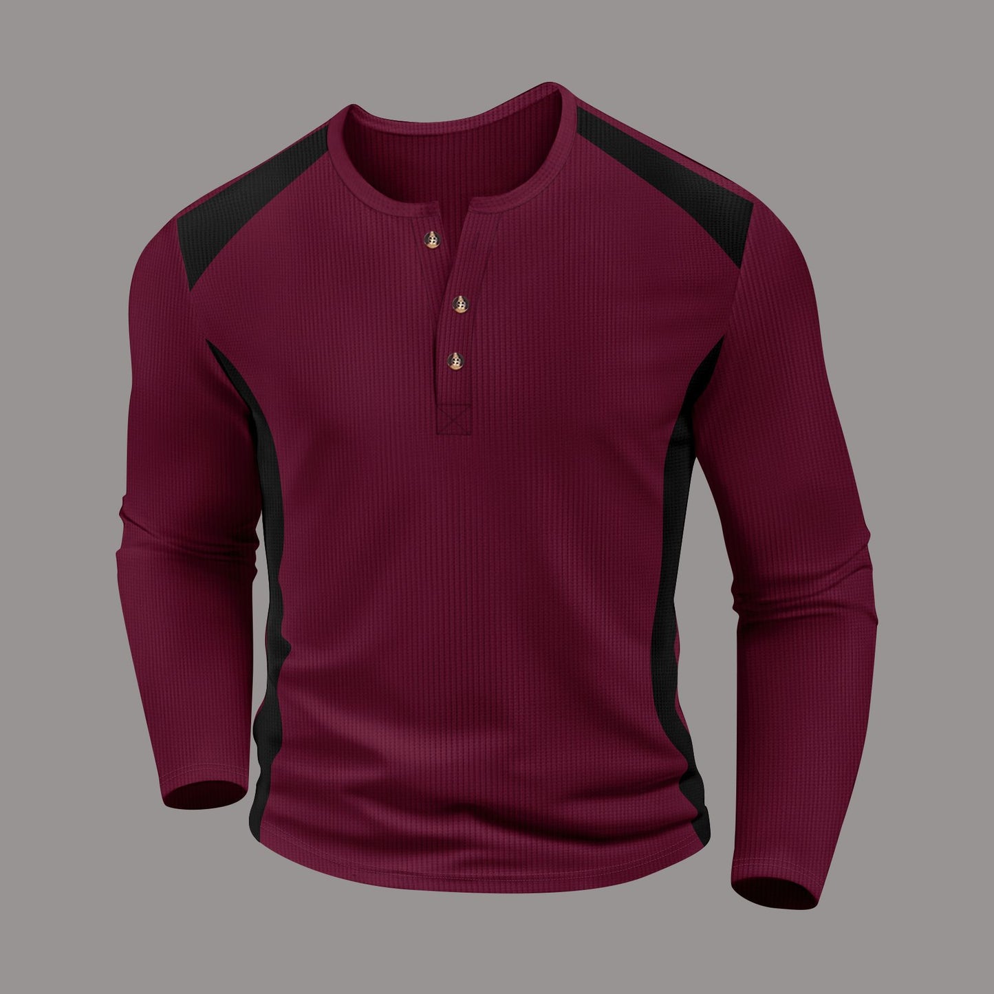 Men's long sleeve Henley shirt made of breathable material with contrast details Ivyshape