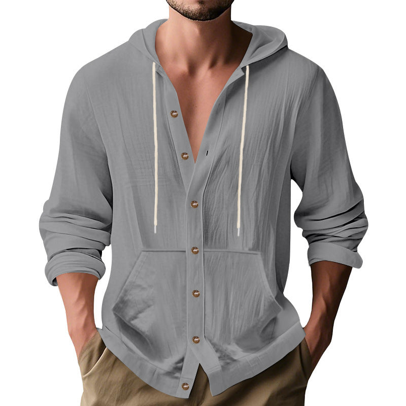 Men's casual hoodie with button placket and practical side pockets Ivyshape