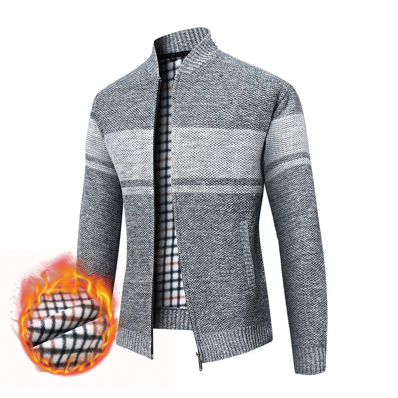Men's stylish cardigan with a modern stand-up collar and warm lining Ivyshape