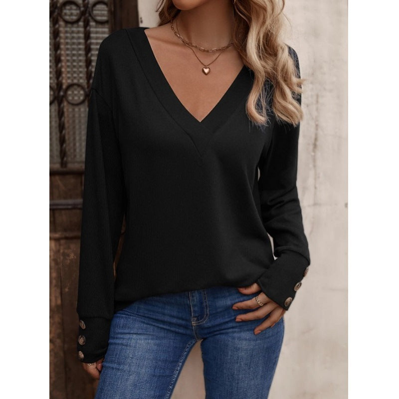 Ivyshape | V-Neck Long Sleeve Button Top