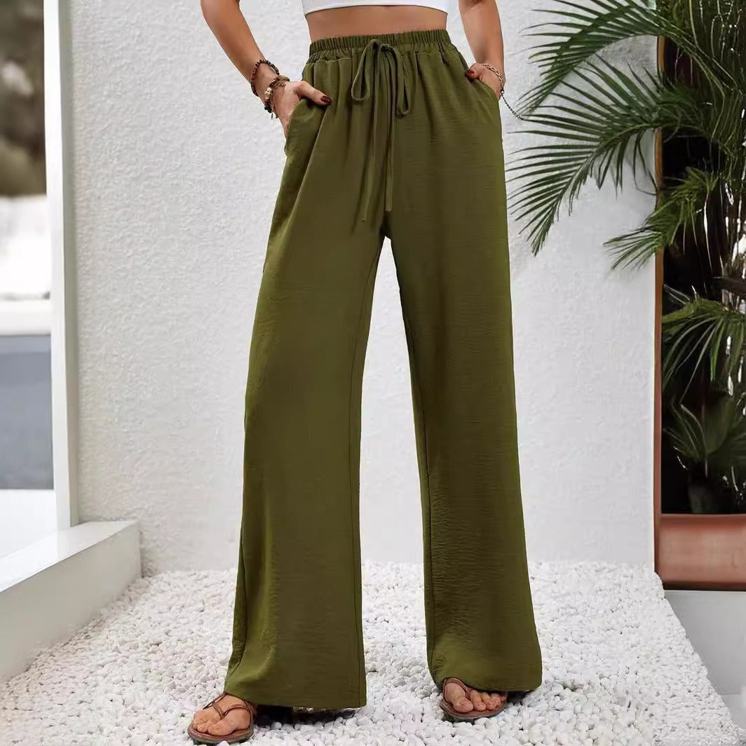Women's Relaxed Palazzo Pants with Elastic Waistband and Side Pockets Ivyshape