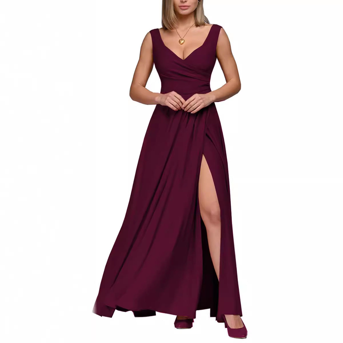Ladies Maxi Dress with Elegant Wrap Design and Side Split Ivyshape