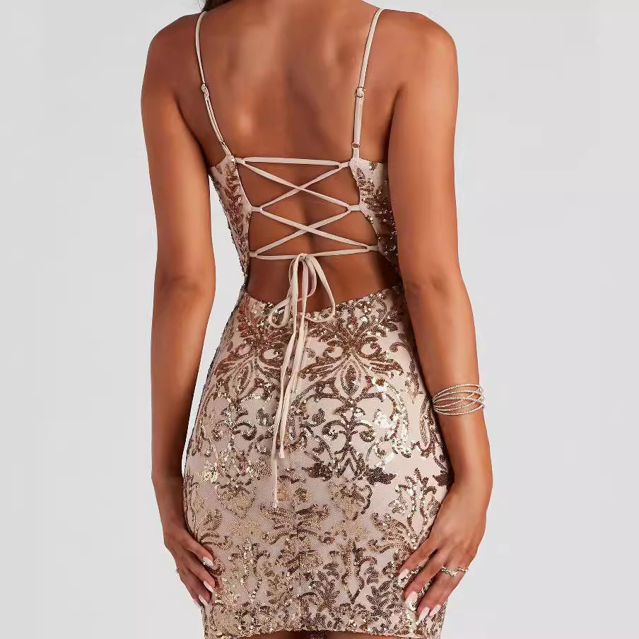 Women's Figure-Hugging Glitter Dress with Spaghetti Straps Ivyshape