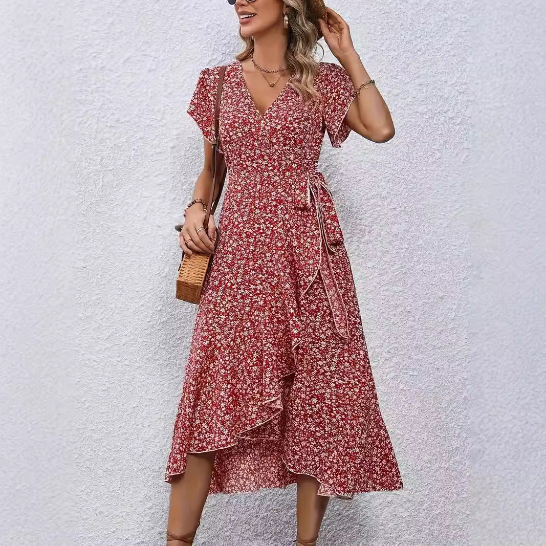 Women Elegant Wrap Dress with Ruffle Details Ivyshape