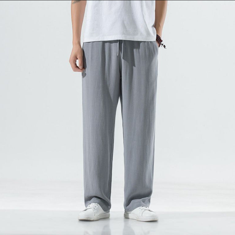 Men's casual linen pants with elastic waistband and practical side pockets Ivyshape