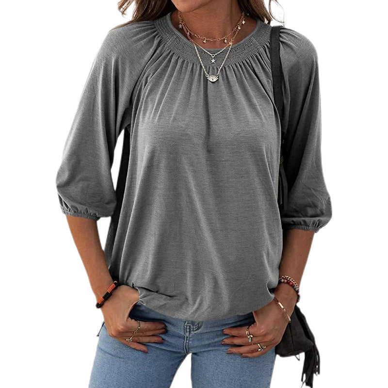 Women's airy blouse shirt with balloon sleeves and a sophisticated stand-up collar Ivyshape