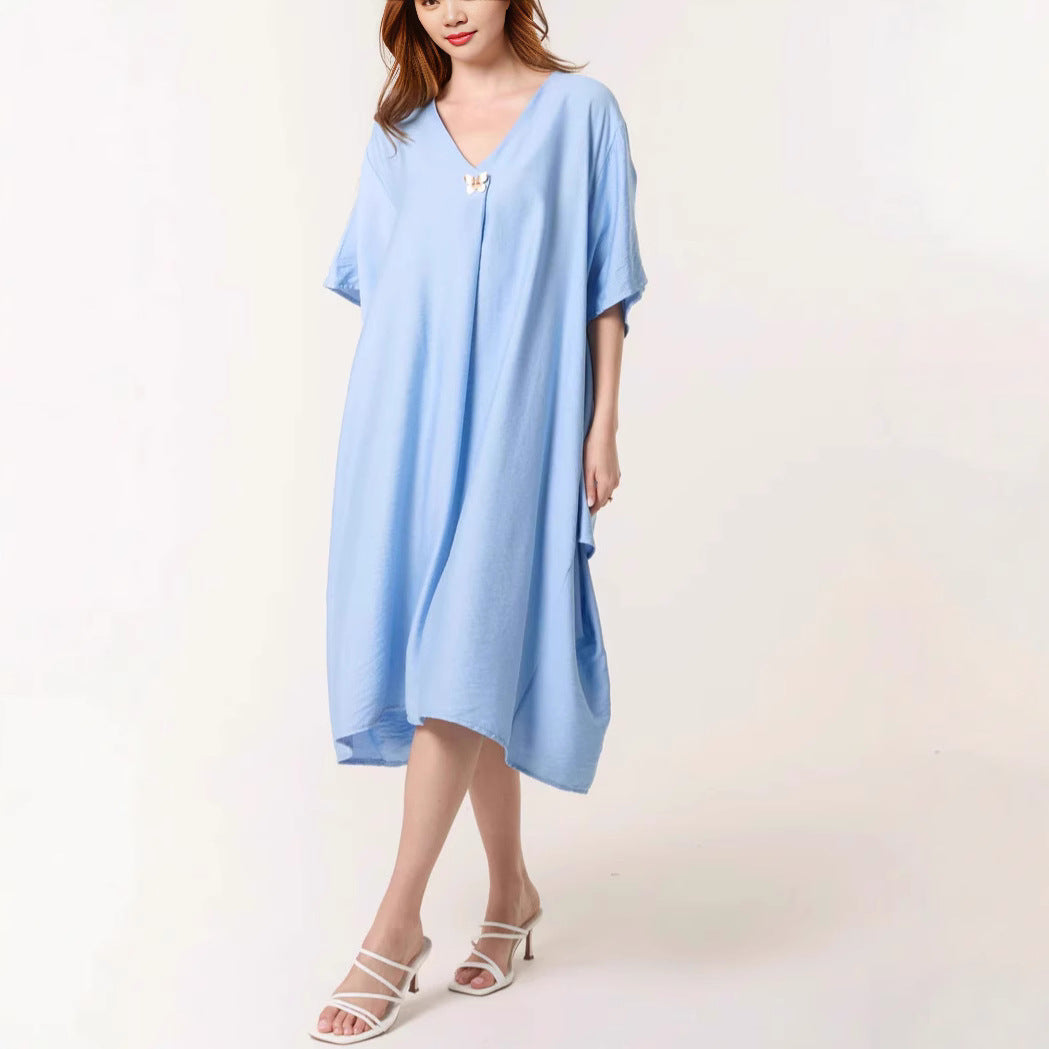 Women Casual V Neck Maxi Tunic Dress Ivyshape
