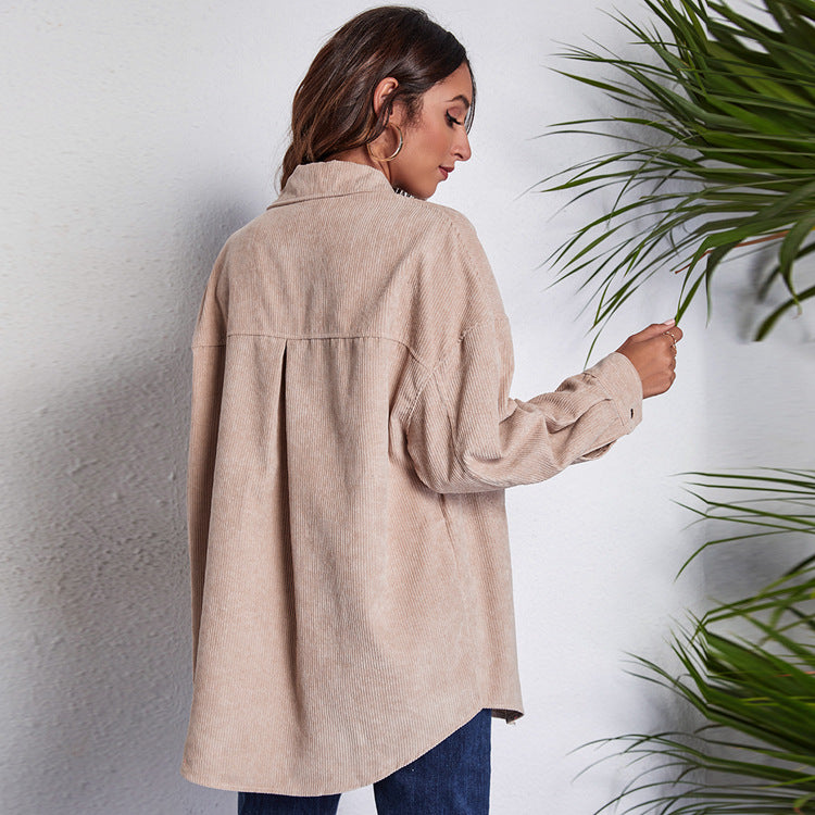 Women's cord shirt blouse with buttoned closure and slightly oversized fit Ivyshape