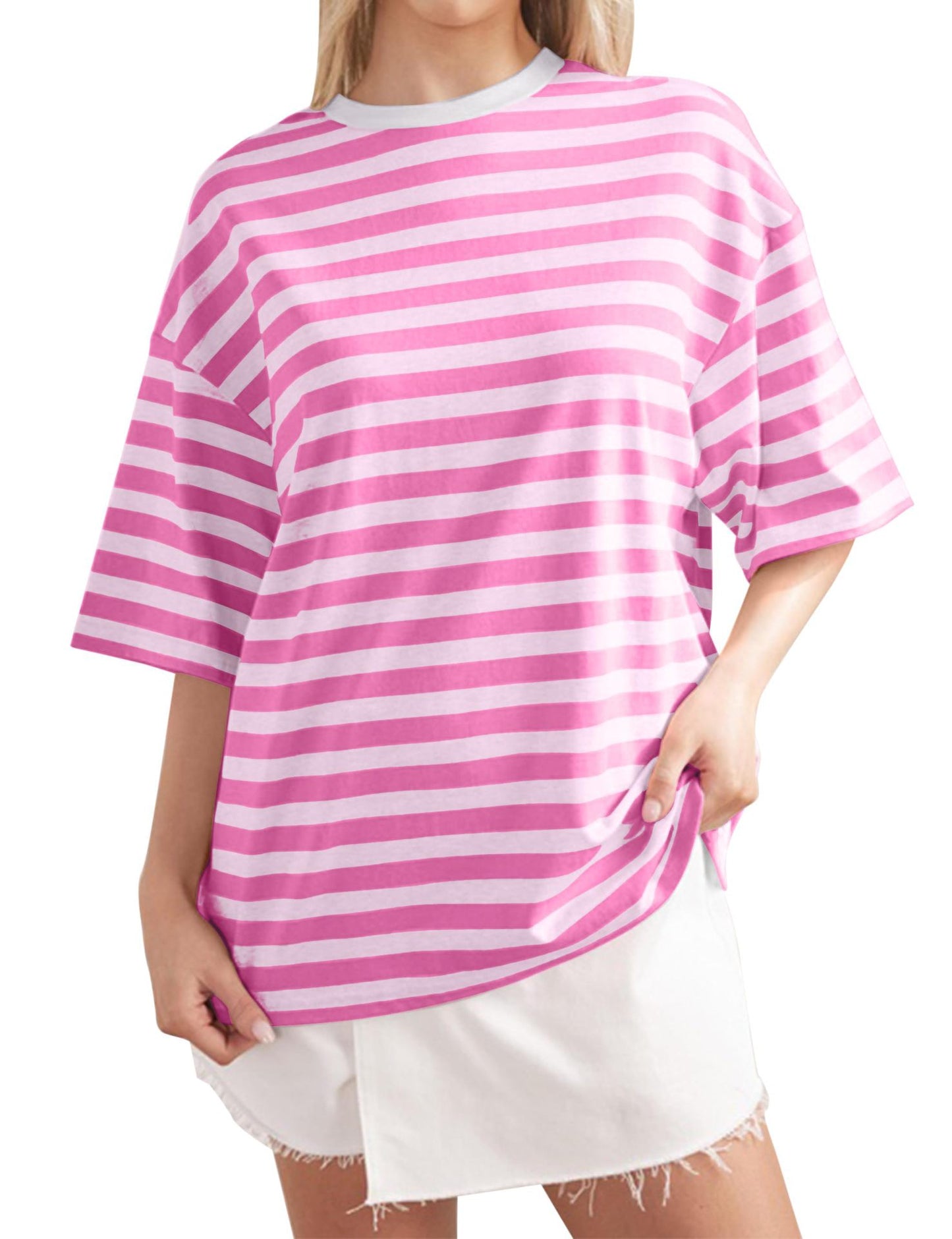 Women's Casual Oversized T-Shirt with Wide Stripes Ivyshape