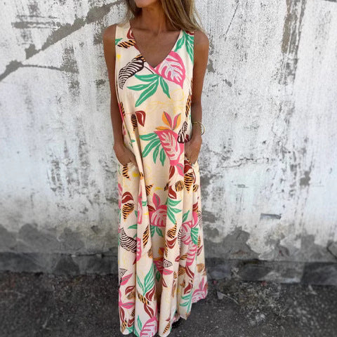 Women's summer maxi dress with colorful tropical pattern Ivyshape