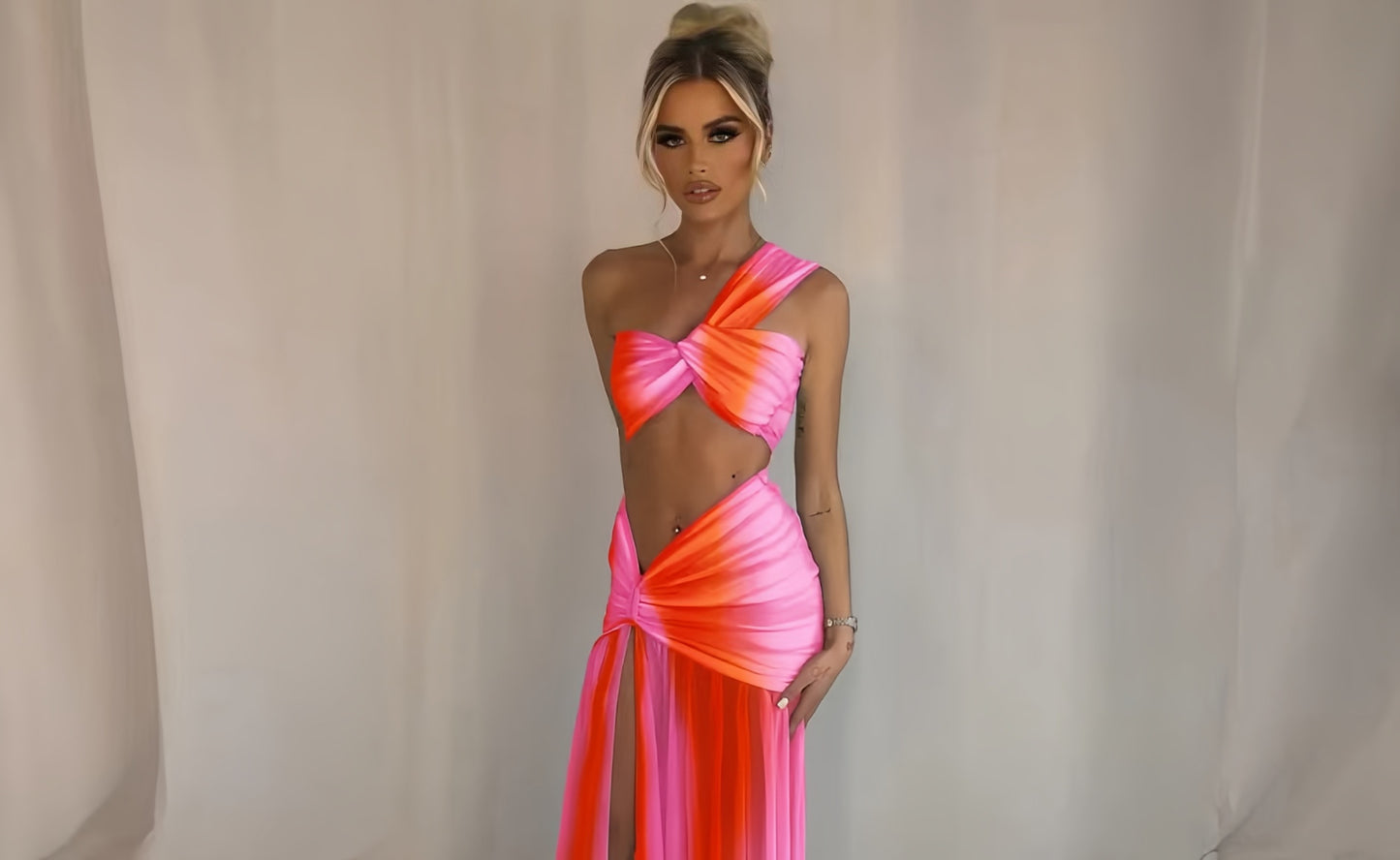 Women Exquisite Wrap Dress with Asymmetrical Cut and Deep Slit Ivyshape