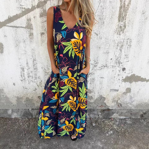Women's summer maxi dress with colorful tropical pattern Ivyshape