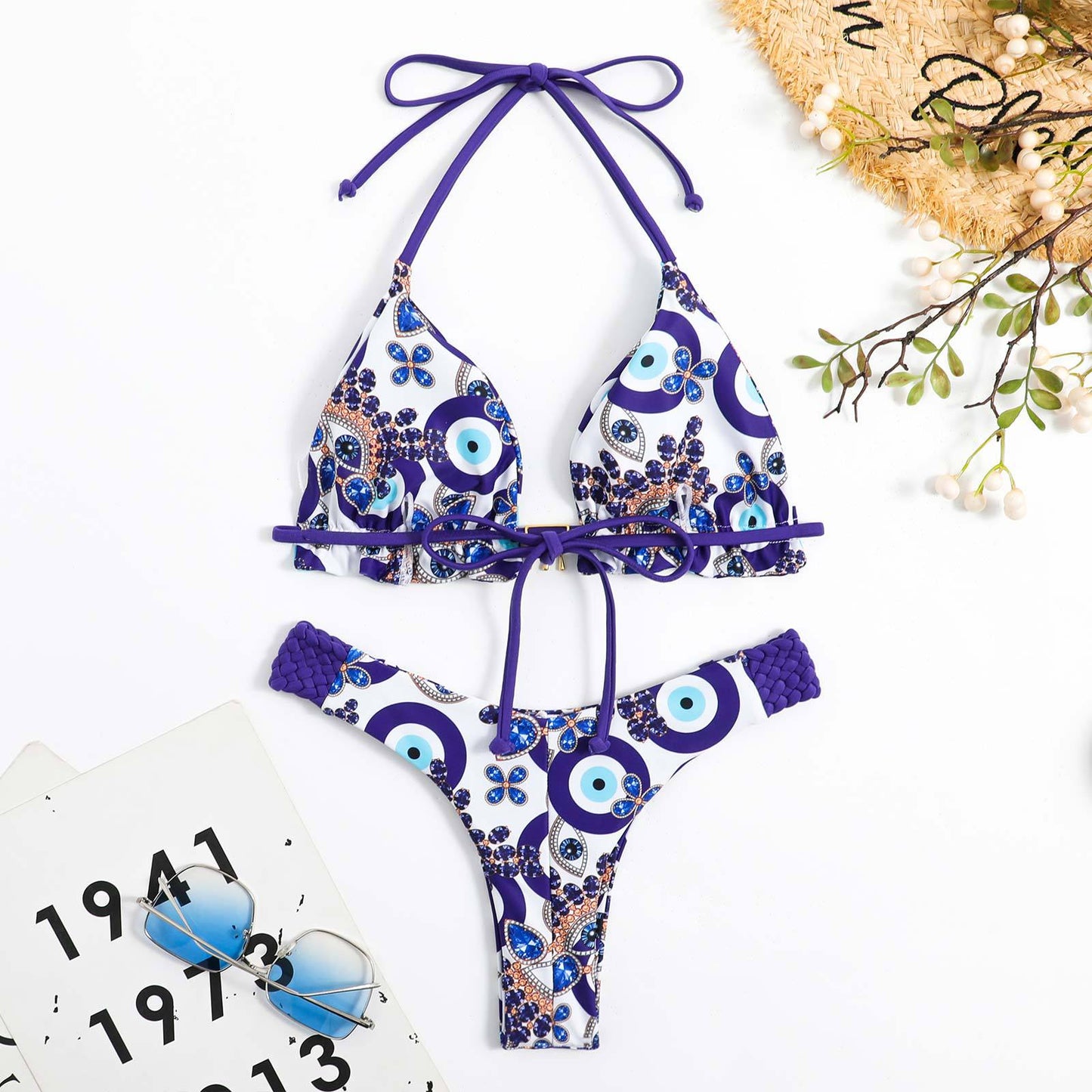 Women's triangle bikini with floral details and back crochet design Ivyshape