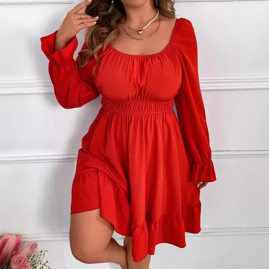 Ladies casual dress with voluminous sleeves and fresh hem Ivyshape