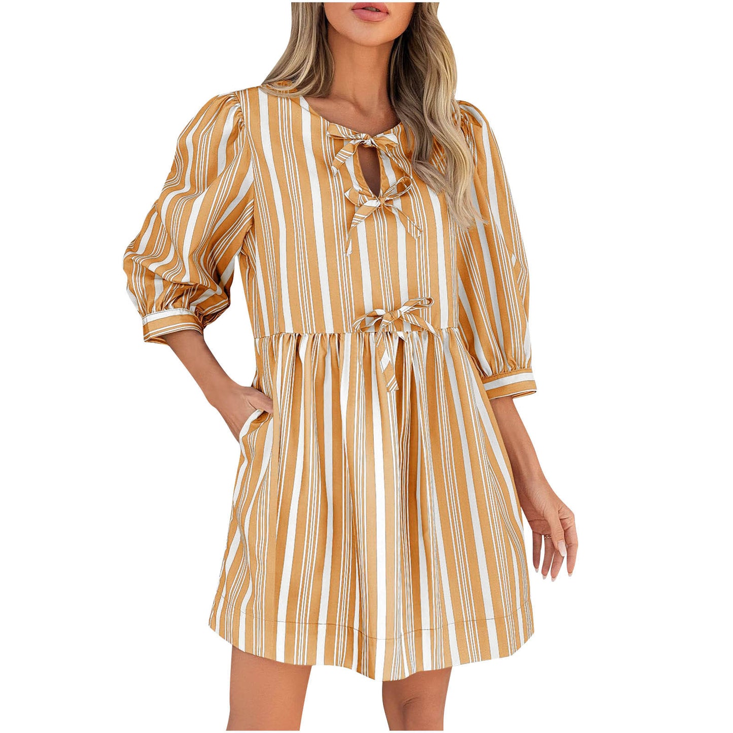 Women's casual striped summer dress with fitted silhouette Ivyshape