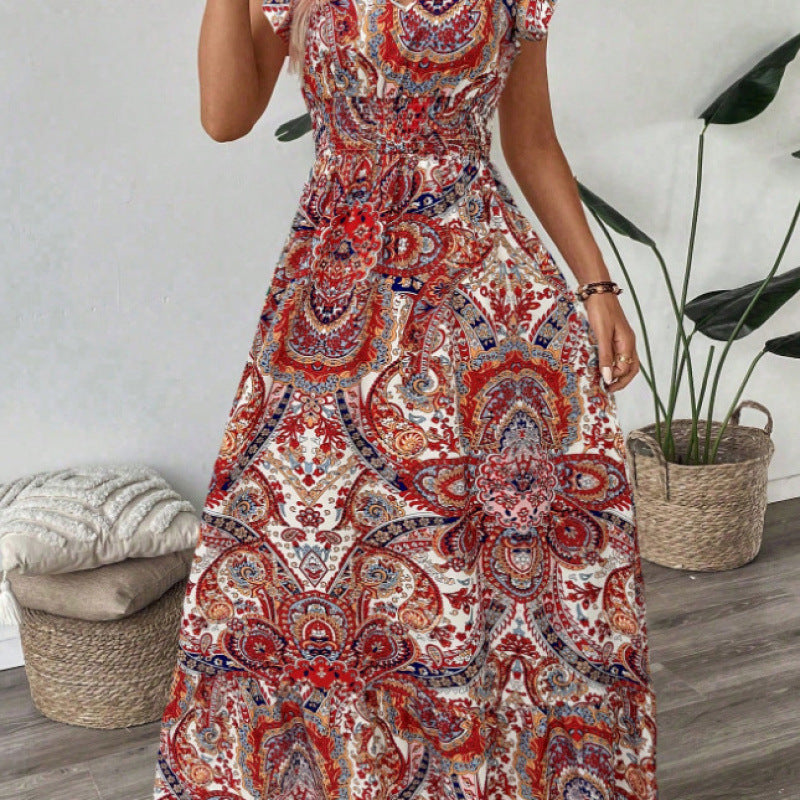 Maxi dress for women in Bohemian style with vibrant pattern Ivyshape