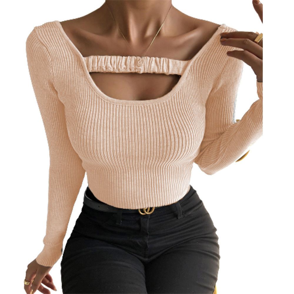 Women Long-sleeved top with sophisticated neckline and rib knit design Ivyshape