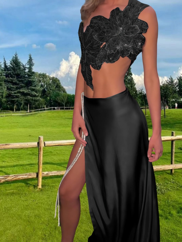 Women Elegant Wedding Dress with Floral Appliqué and Swinging Skirt Ivyshape