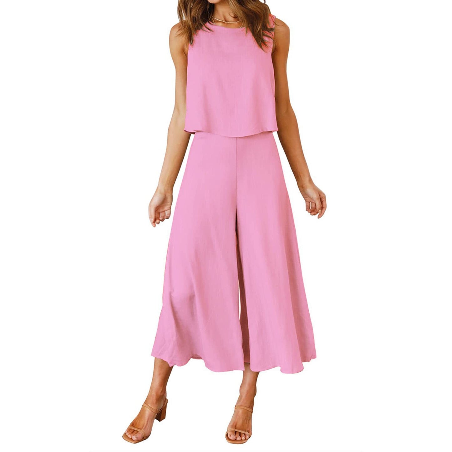 Ladies elegant jumpsuit with wide leg and chic cropped top Ivyshape