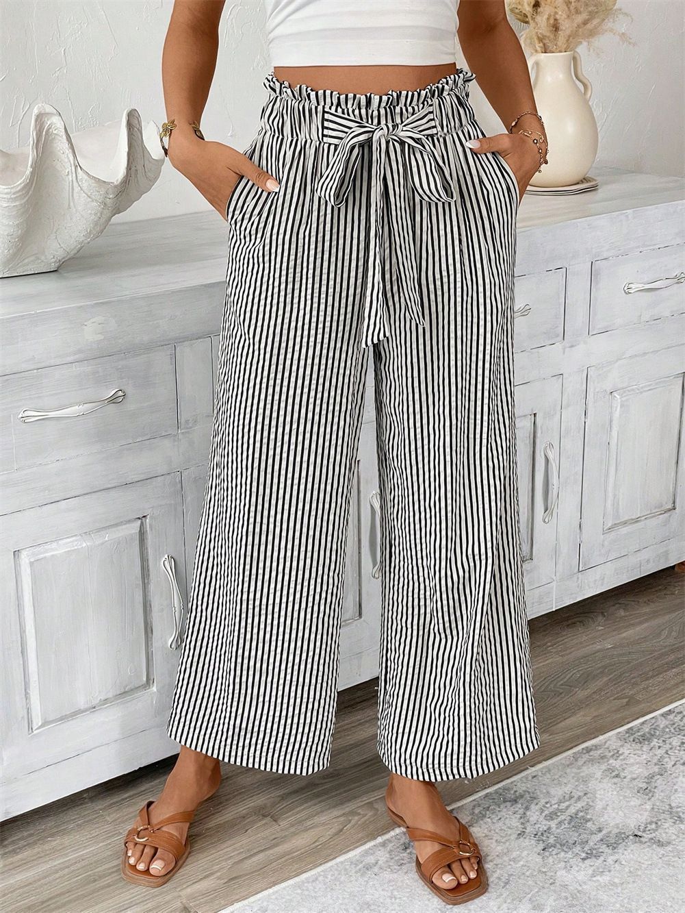 Women's wide summer trousers with elastic waistband Ivyshape