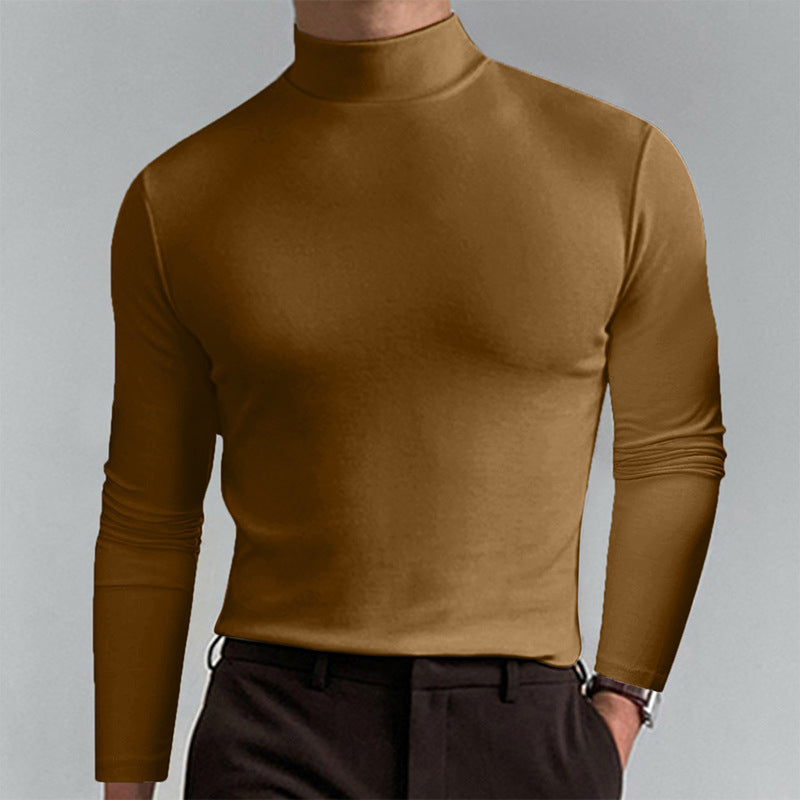 Men's Elegant Long Sleeve T-Shirt with High Collar Ivyshape