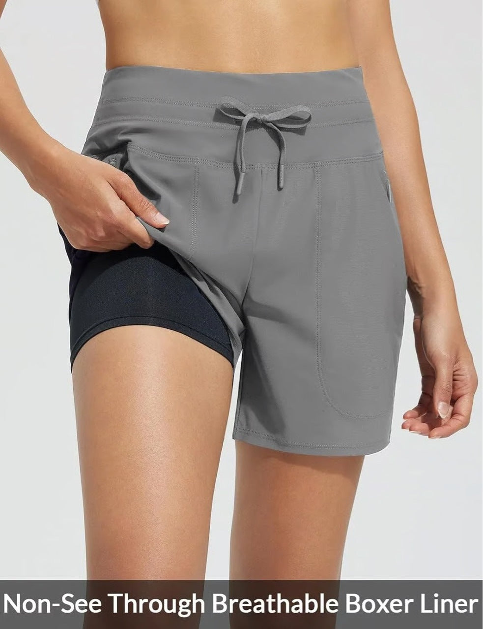 Women's performance active shorts with integrated boxer short lining Ivyshape
