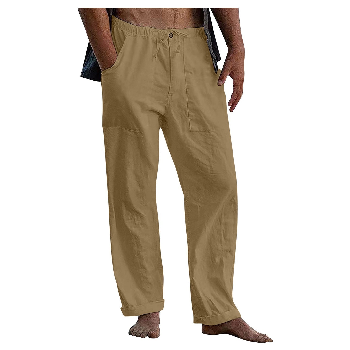 Men's Relaxed Fit Linen Pants with Elastic Waistband and Practical Pockets Ivyshape