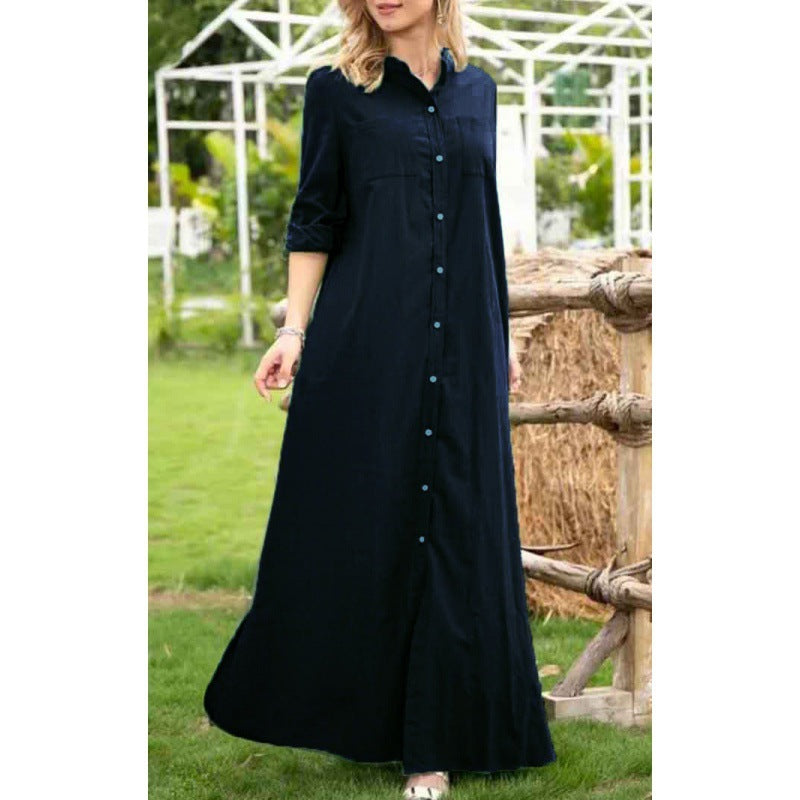 Women's Long Sleeve Shirt Dress with Button Details and Refined Cut Ivyshape