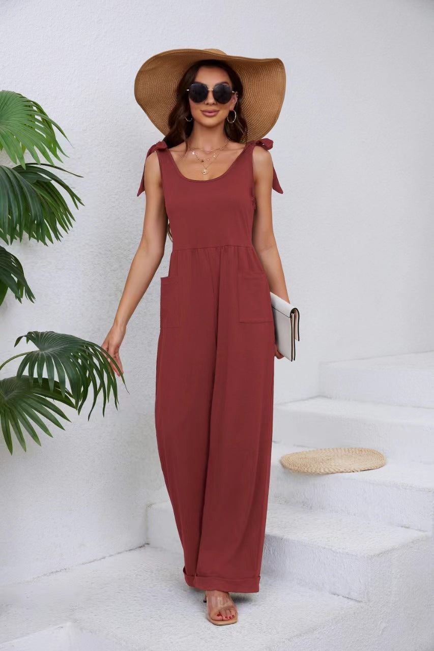 Ladies Elegant Jumpsuit with Adjustable Straps and Wide Leg Ivyshape