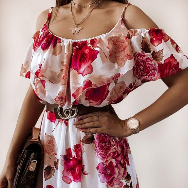 Ladies summer dress with fresh floral pattern and elastic top Ivyshape