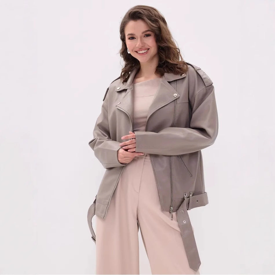 Women's fashionable biker jacket with innovative details Ivyshape