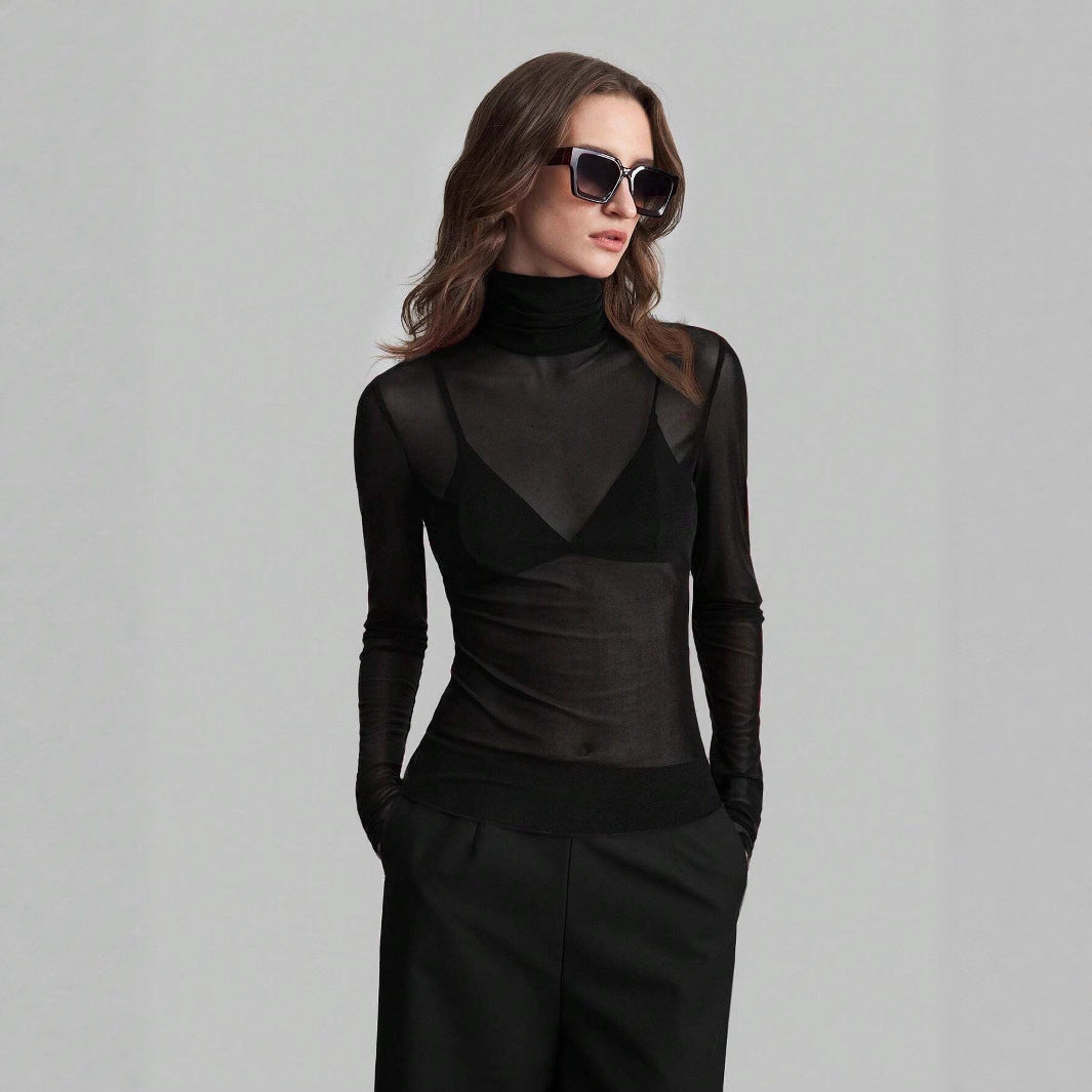 Women's Transparent Turtleneck Blouse with Figure-Shaping Cut Ivyshape