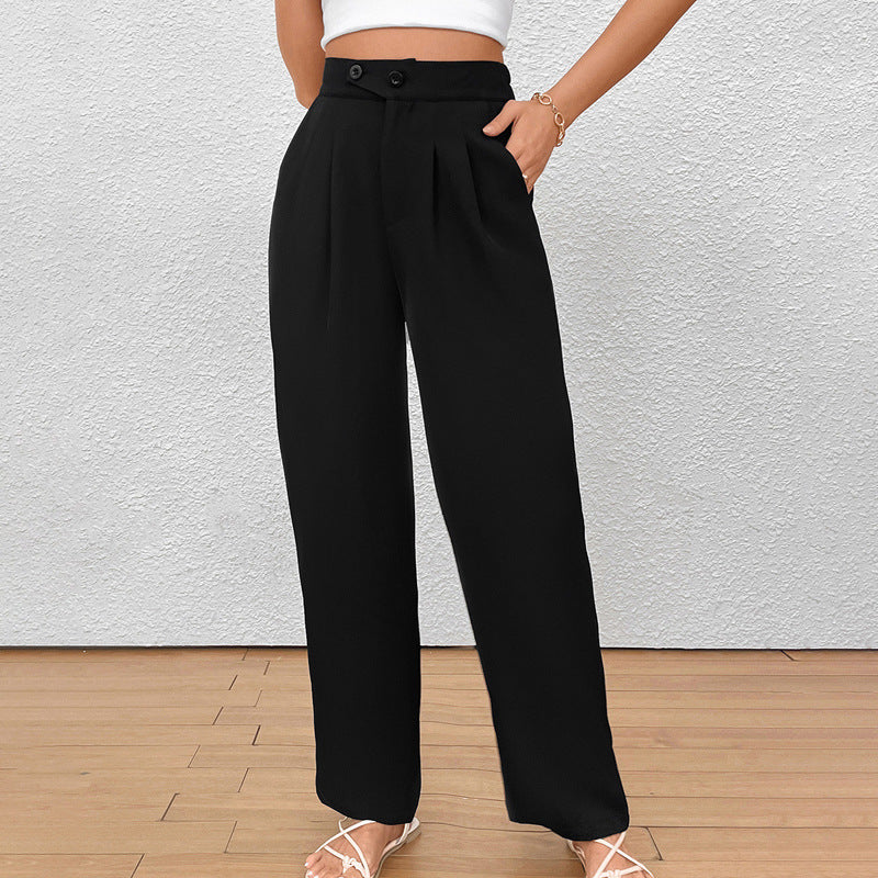 IvyShape | Solid Color Commuting Wide-Leg Casual Pants