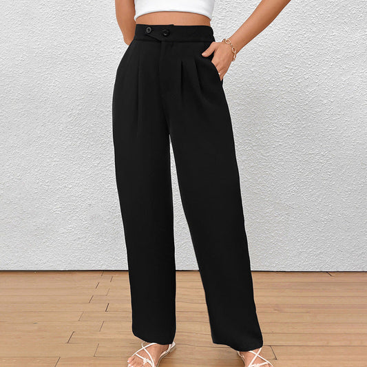 IvyShape | Solid Color Commuting Wide-Leg Casual Pants