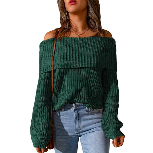 IvyShape | Trendy One-Shoulder Off-Shoulder Solid Color Sweater