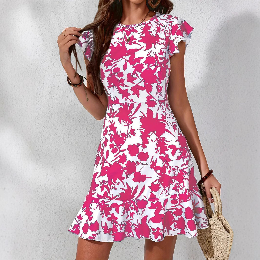 Women Festive A-Line Dress with Ruffle Details and Floral Pattern Ivyshape