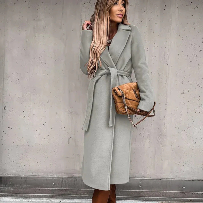 Ivyshape | V-Neck Tie Wool Coat Top