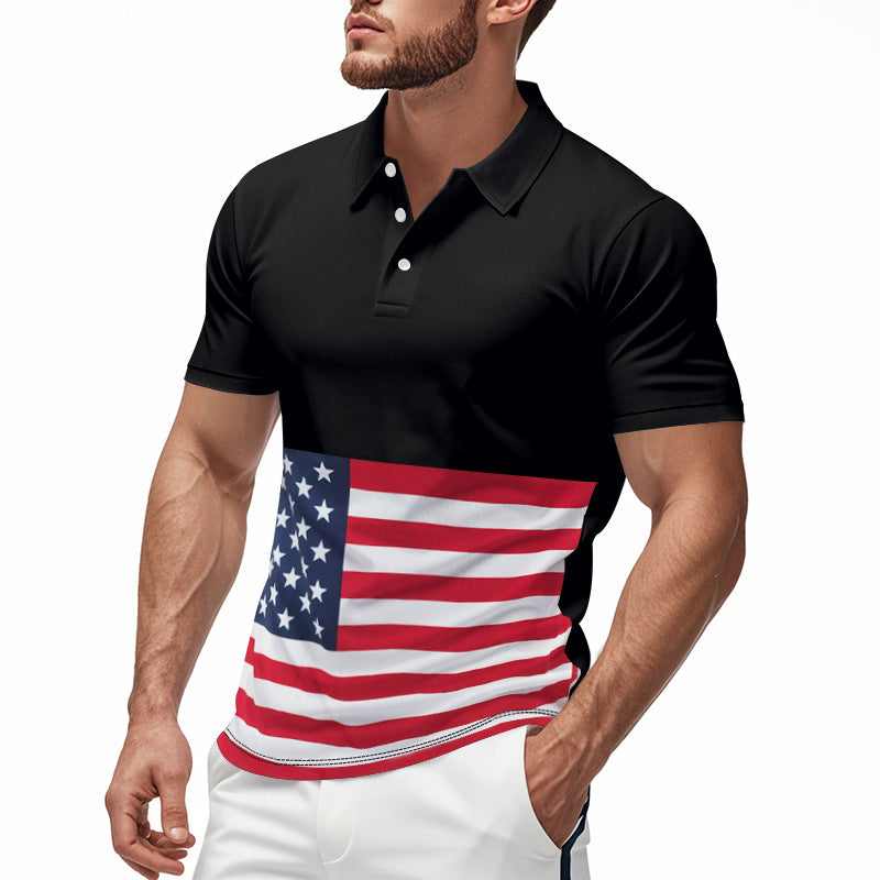 Men's polo shirt with unique flag motif and modern Ivyshape fit