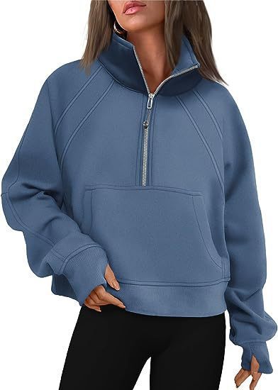Women Sporty Sweater with High Collar and Zipper Ivyshape