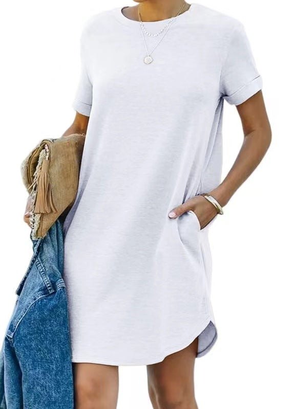 Women's Casual Dress with Pockets and Round Neck Ivyshape