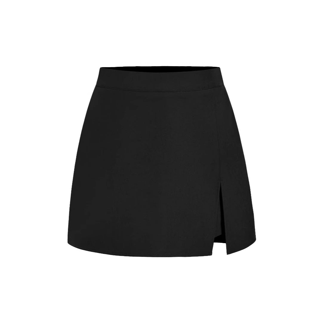 Ladies elegant short skirt with side slit and high waistband Ivyshape