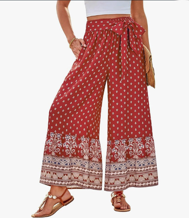 Women's wide and elegant palazzo pants with floral pattern Ivyshape