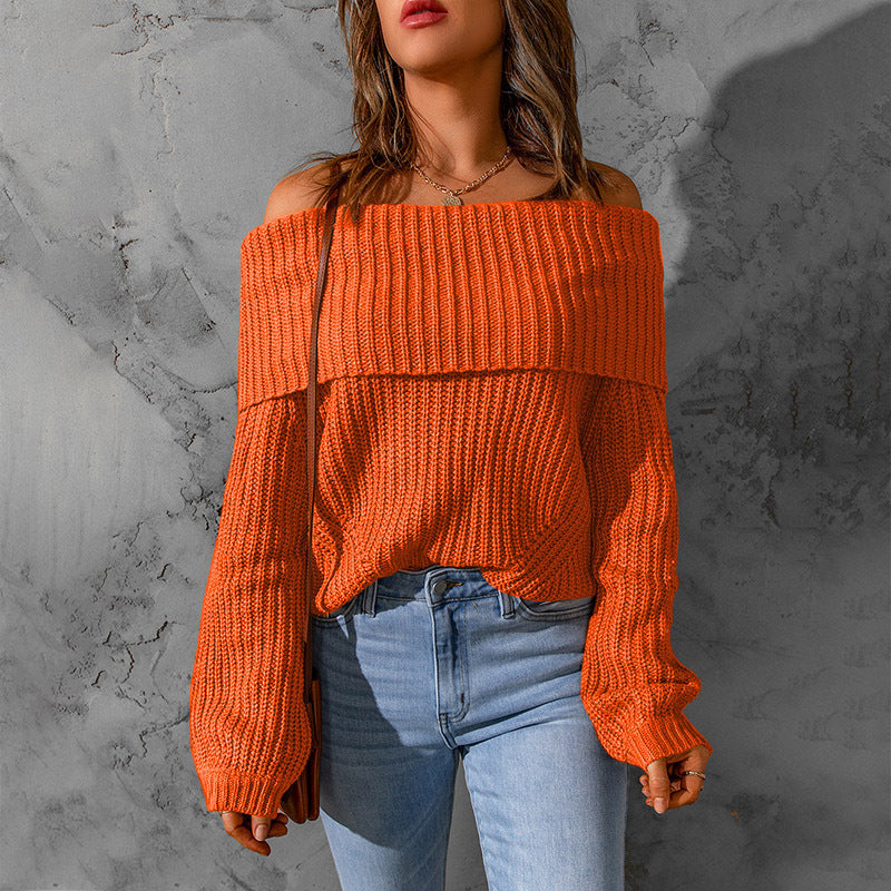 IvyShape | Trendy One-Shoulder Off-Shoulder Solid Color Sweater