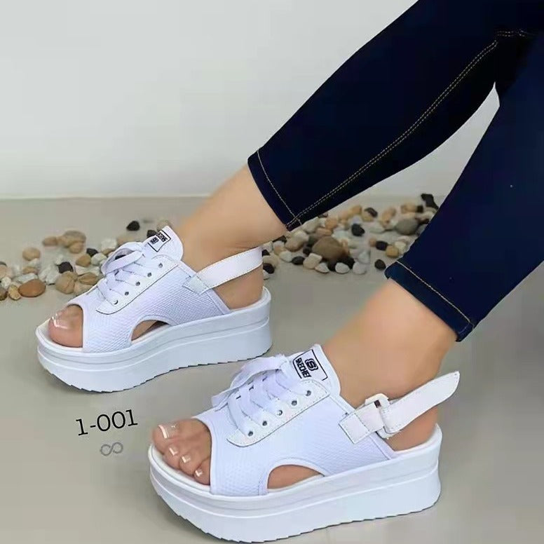 Ladies combined sandals with airy mesh surface and fashionable platform design Ivyshape