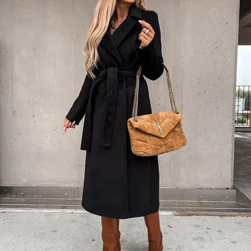 Ivyshape | V-Neck Tie Wool Coat Top