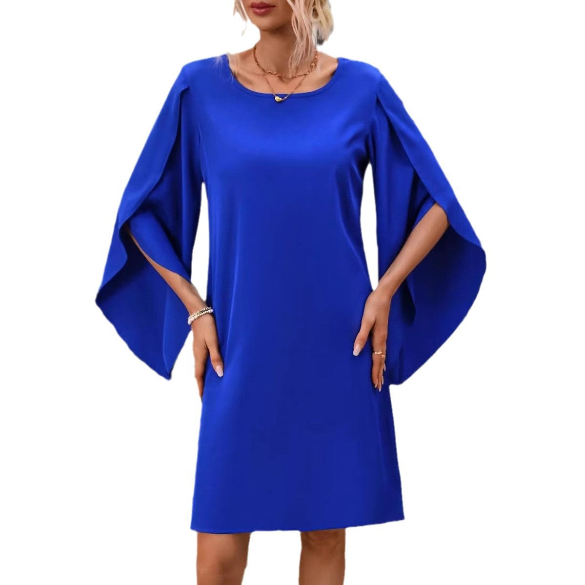 IvyShape | Woven Cape Sleeve Euro-American Round Neck Dress