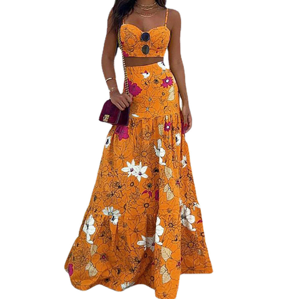 Ladies maxi dress with floral two-piece and tailored silhouette Ivyshape